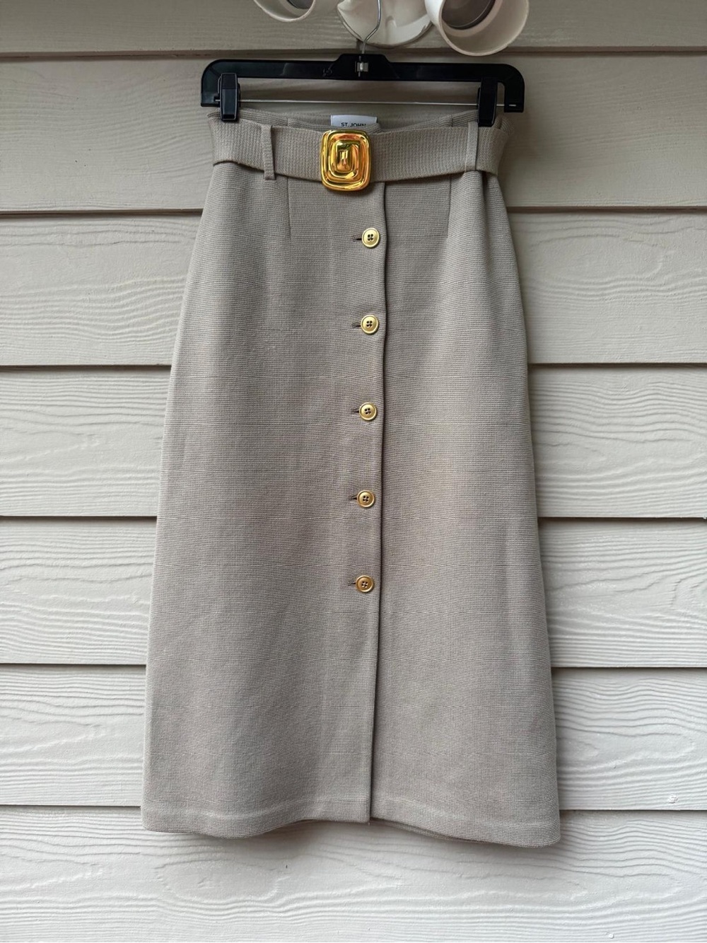 St. John Taupe Wool Two-Piece Skirt Blazer Suit size 2 - Picture 7 of 15